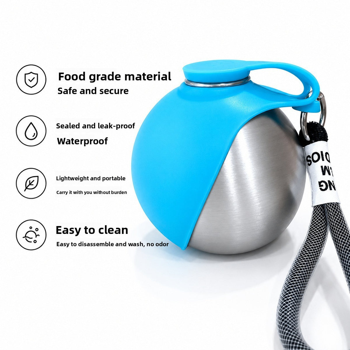 Foldable Stainless Steel Pet Travel Water Bowl with Hanging Rope Hook for Dogs