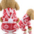 Coral velvet Christmas dog jumper with reindeer print in Red Elk, top view