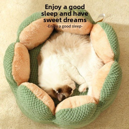 Green cactus shaped flannel cat bed, view 4