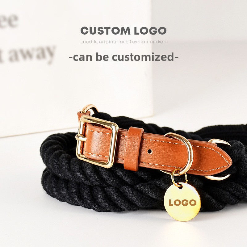 Handmade woven cotton dog collar in navy blue