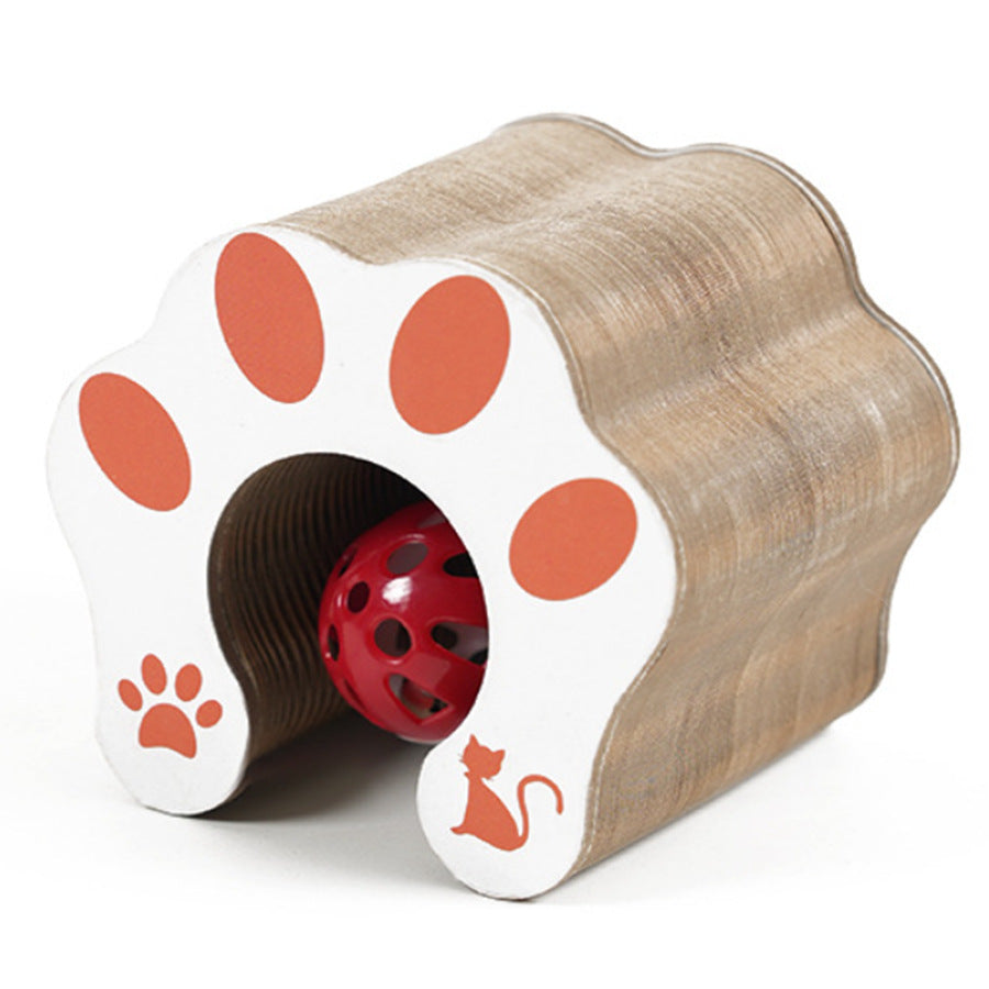 Accordion corrugated cardboard cat scratcher with paw print, photo 6 of 6