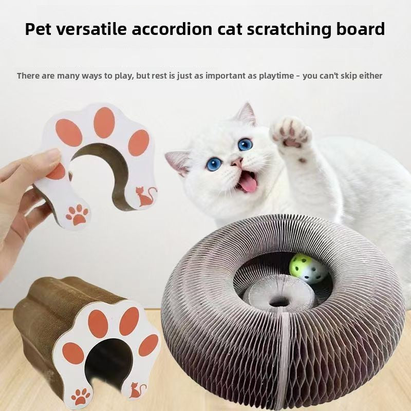 Accordion cat scratcher made of corrugated cardboard with ringing ball - photo 1