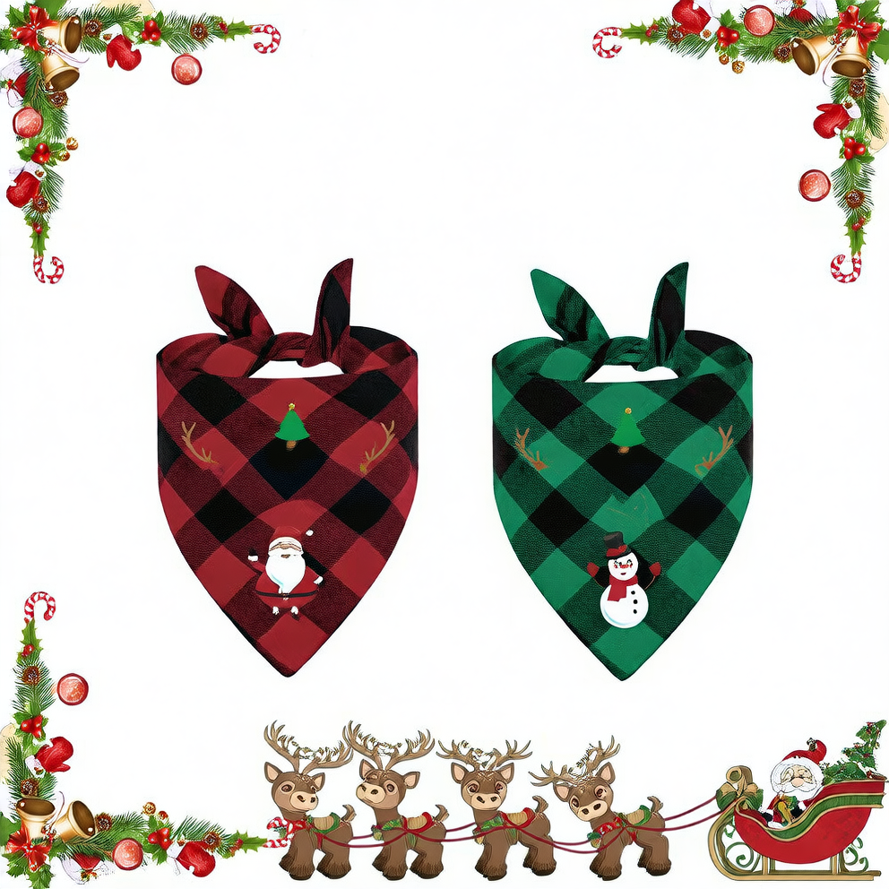 Christmas printed pet bandana for dogs and cats in Green Letters, in a home setting