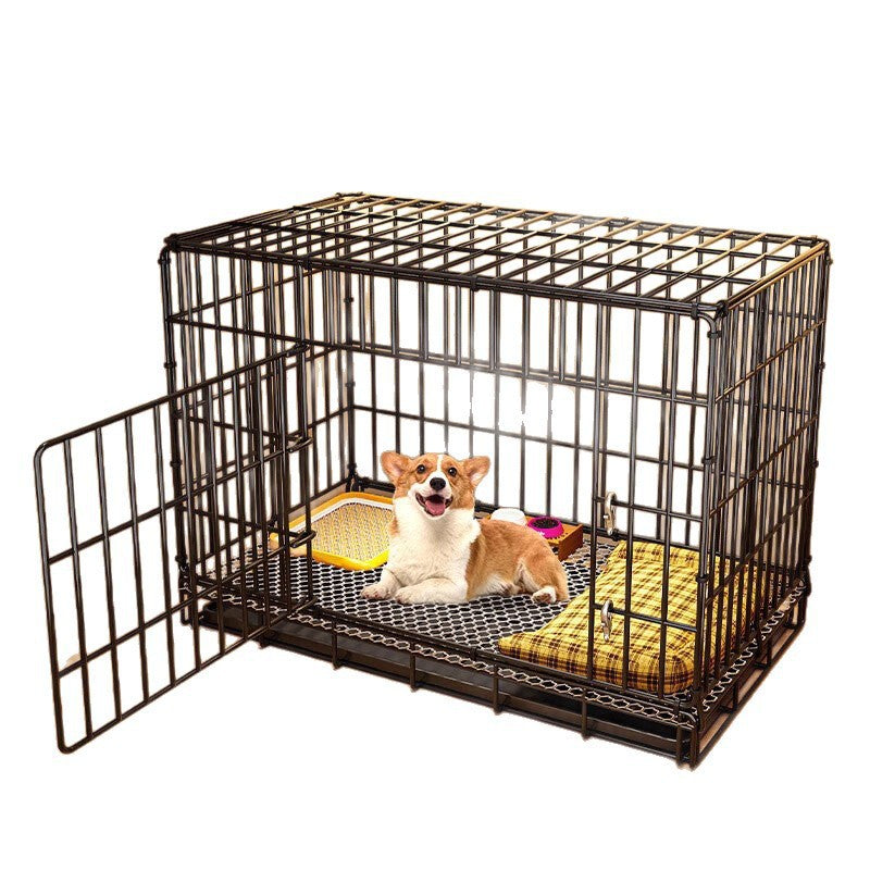 Small dog crate with separate toilet area, photo from another angle