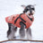 Fleece lined two-leg dog jacket with reflective details in Melon Red, front view