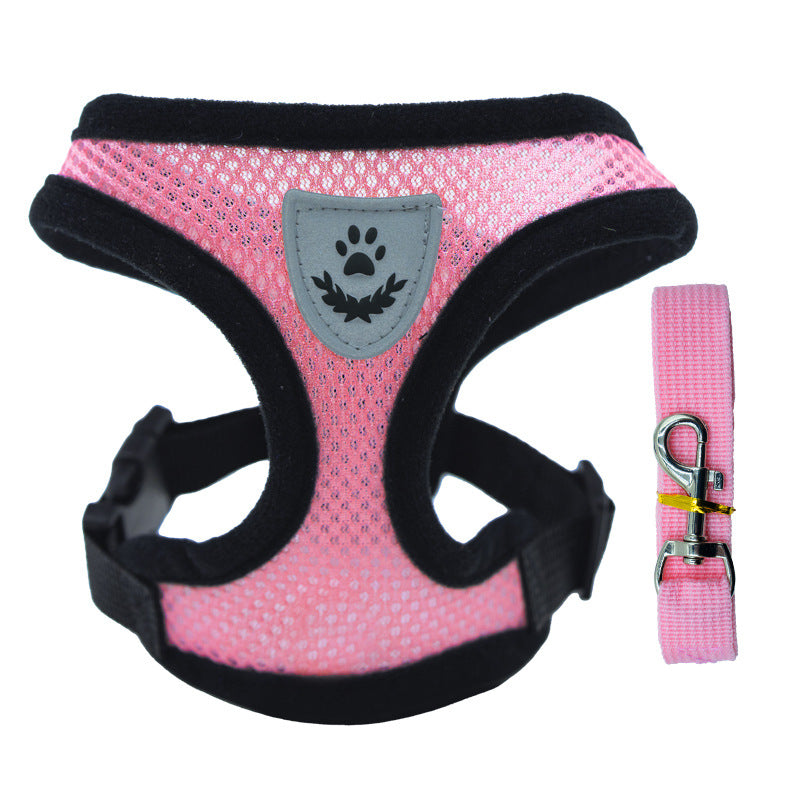 Breathable mesh vest harness in fluorescent green on a small dog