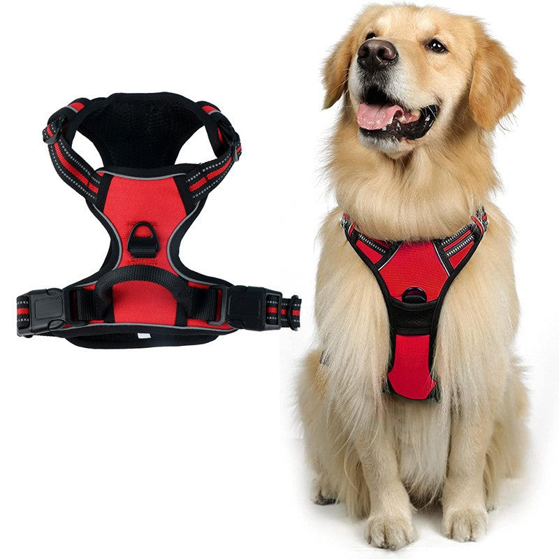 Reflective vest dog harness in black with matching rope lead