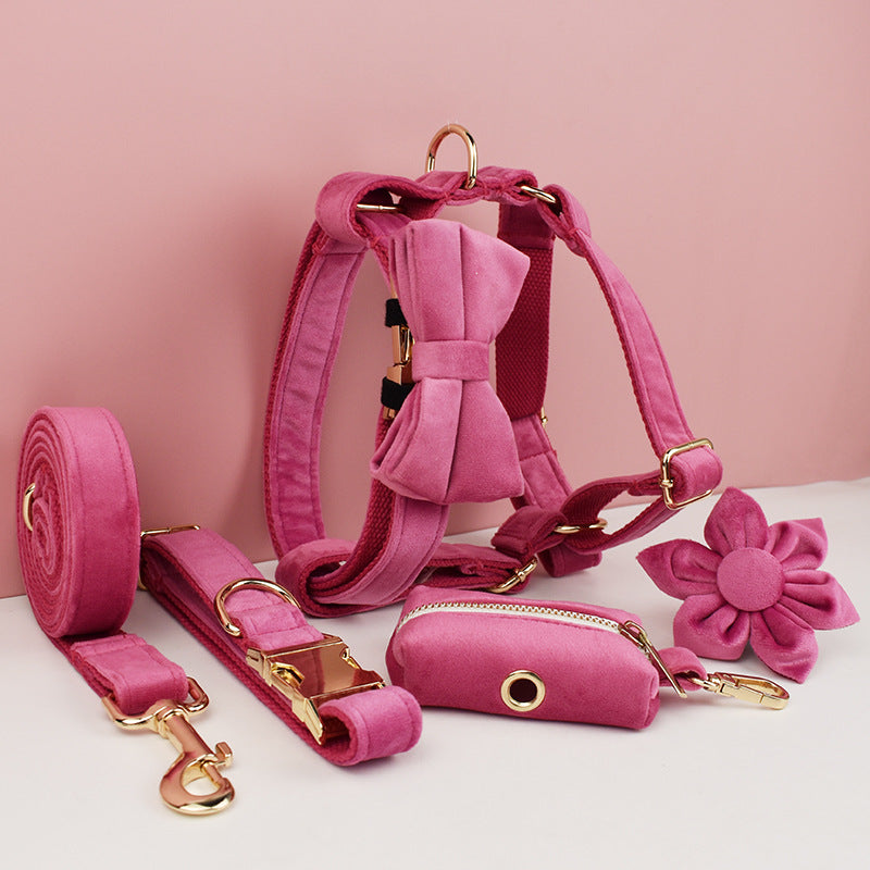Rose red velvet dog collar and lead, available from Pet Royale UK