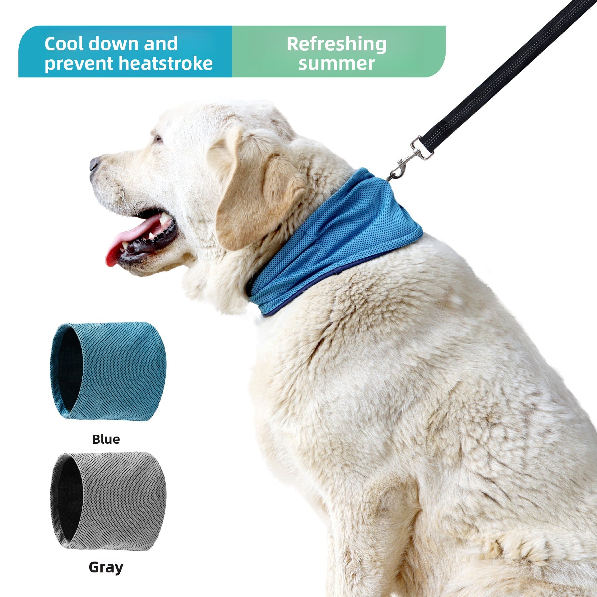 Adjustable cooling scarf for dogs in Blue, front view