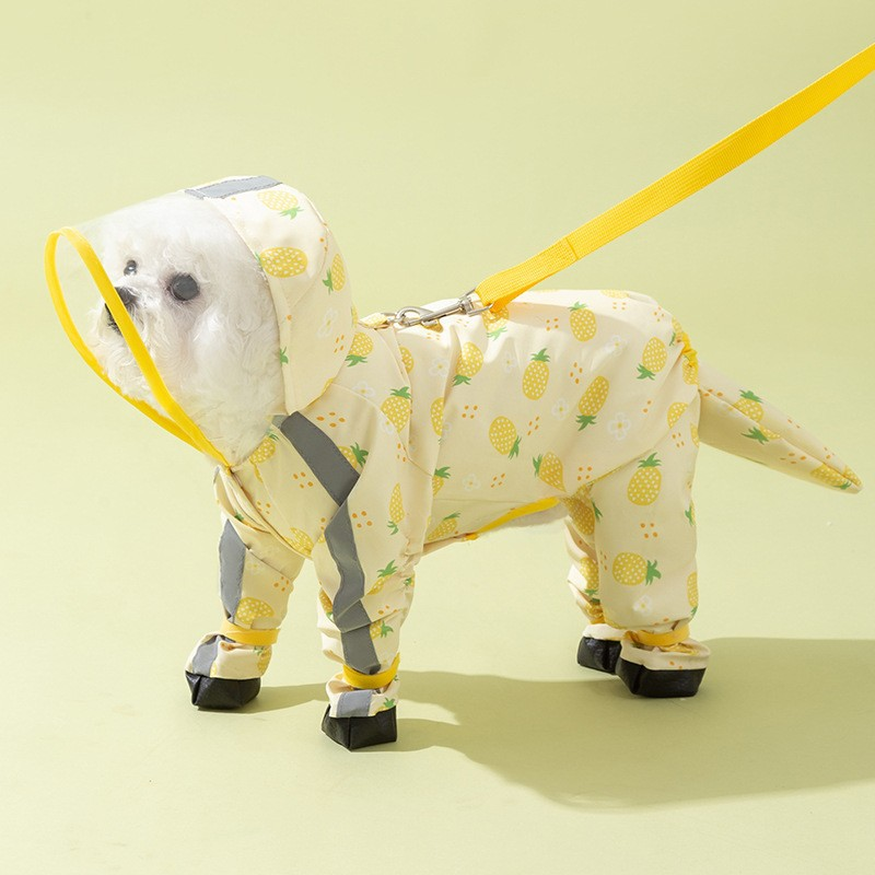 Pineapple and strawberry four leg waterproof raincoats for small dogs