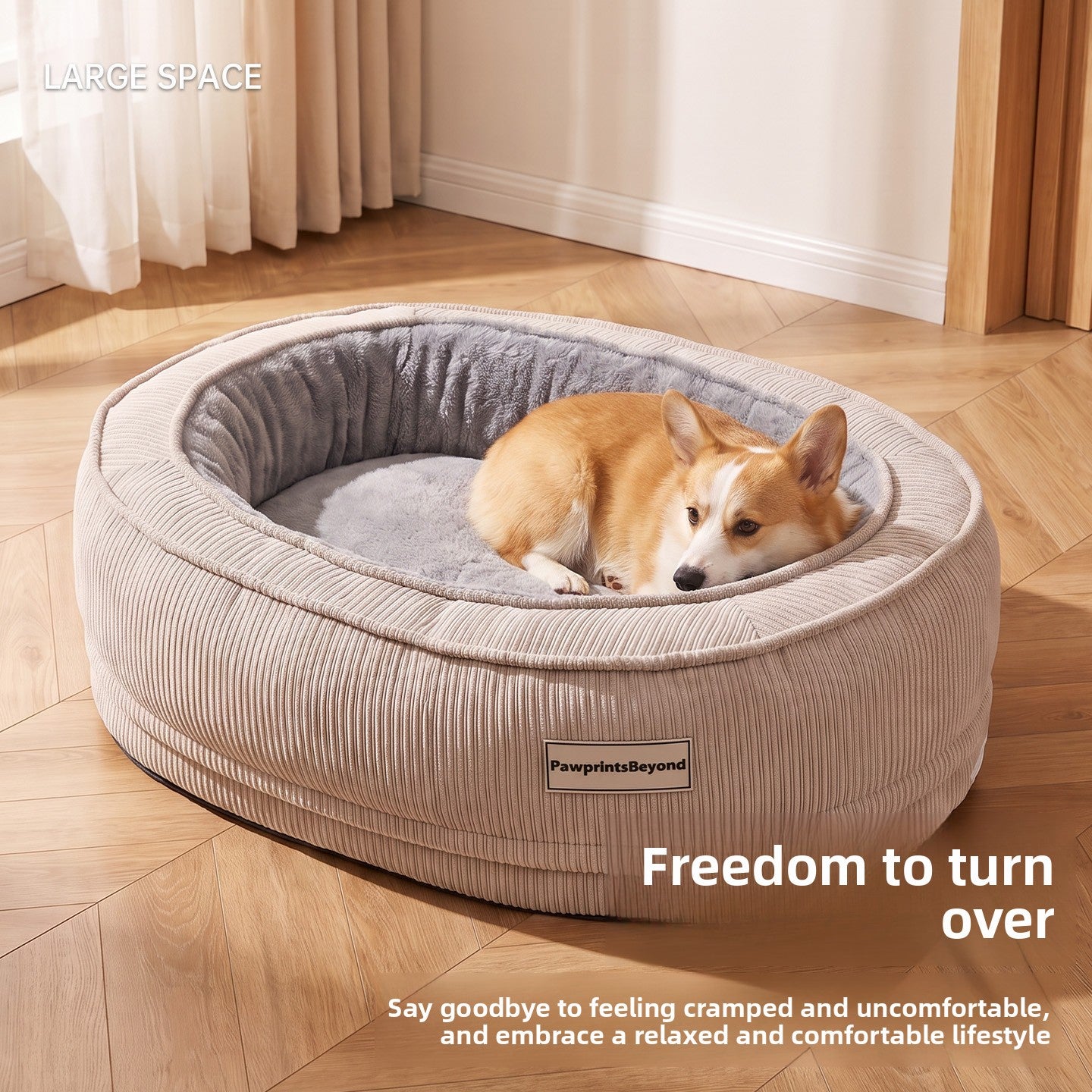 Corduroy Oval Pet Sofa Bed with Removable Washable Cover