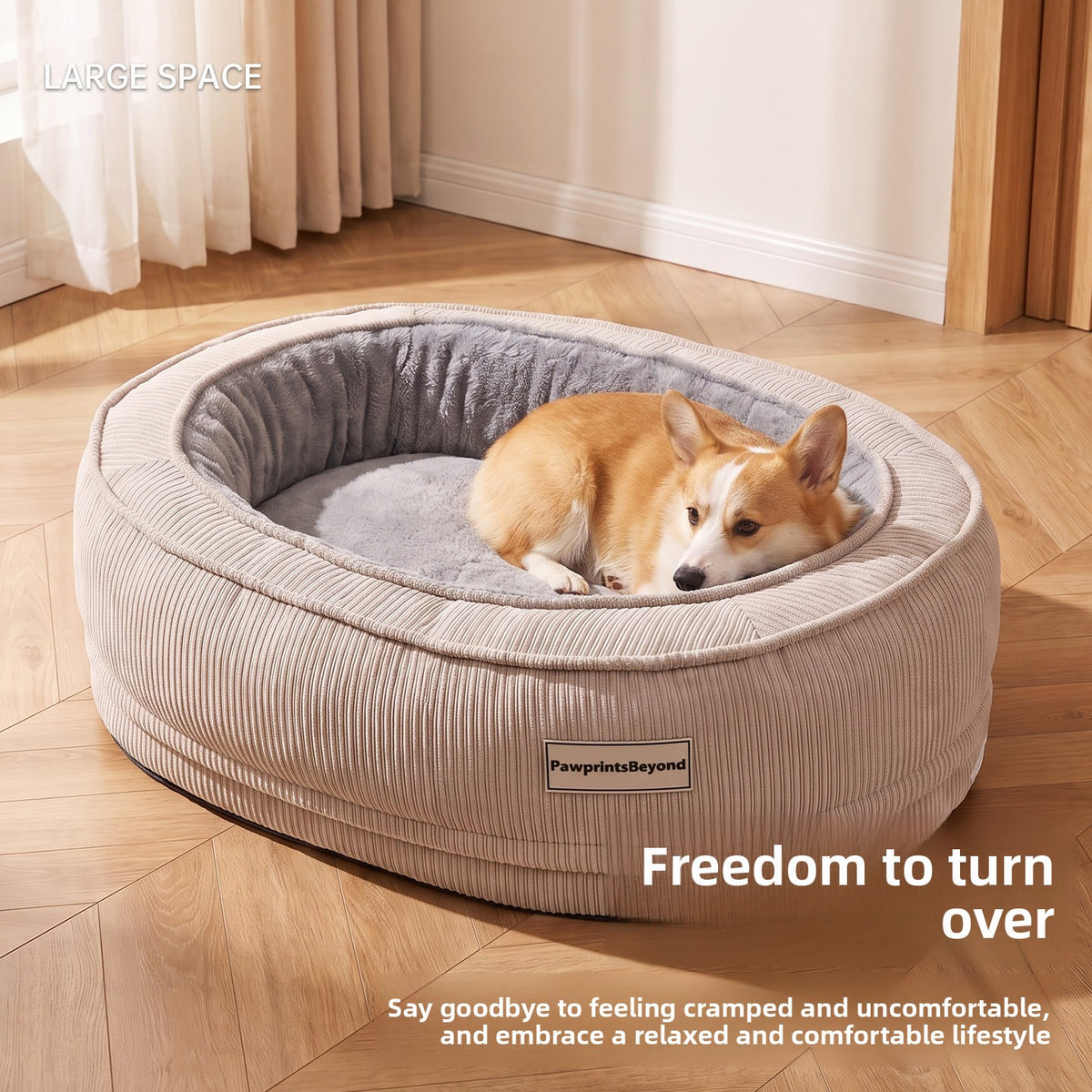 Corduroy Oval Pet Sofa Bed with Removable Washable Cover