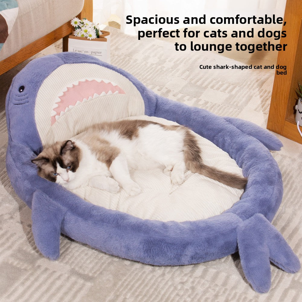 Shark Shape Pet Bed with Non-Slip Base for Cats and Dogs