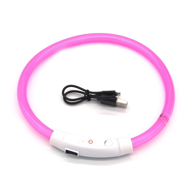 USB rechargeable LED silicone dog collar in Pink Fibre Optic, material detail