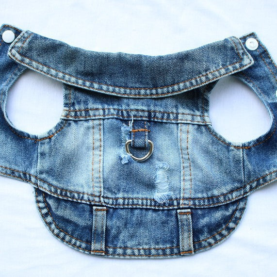 Distressed denim dog vest with lead hole, available in 2 colours, image 4