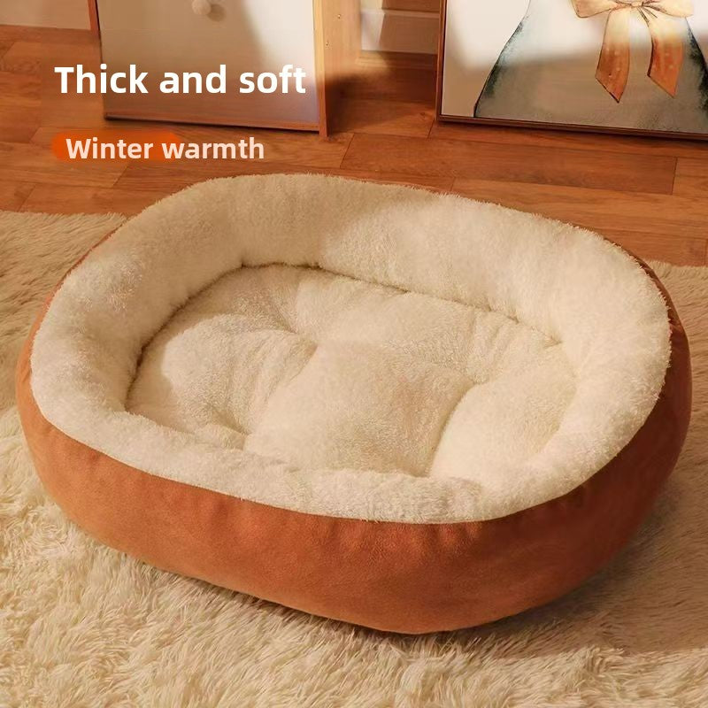 Oval wool blend pet nest bed in grey with cushion