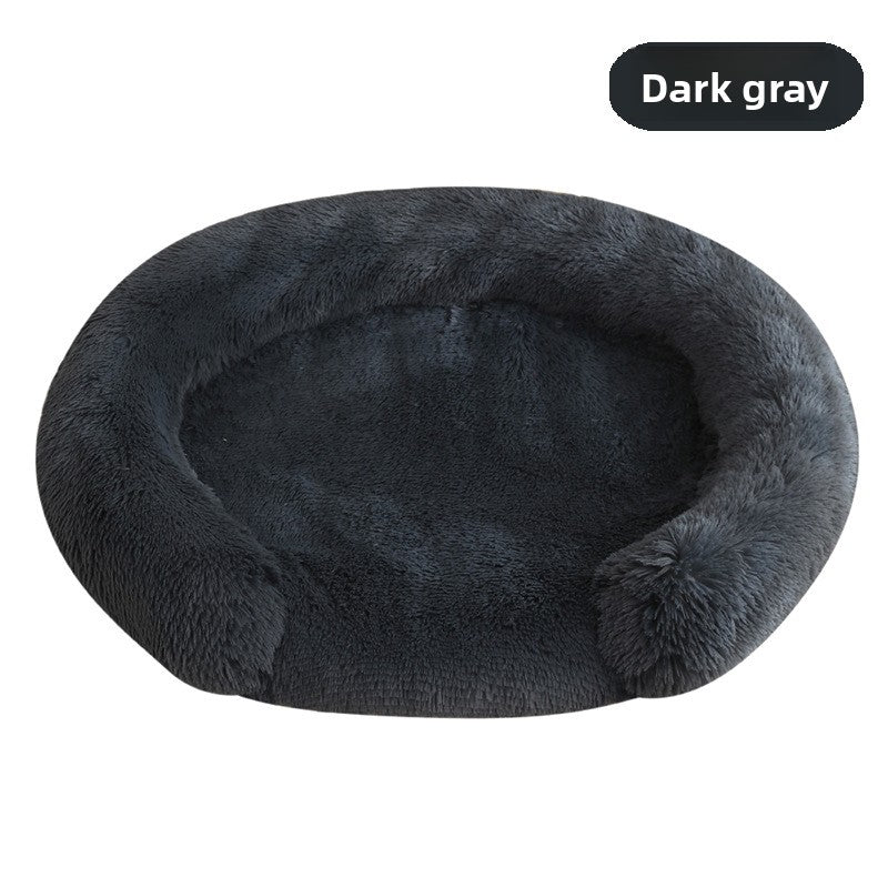 Plush round donut bed for cats and dogs in White, additional product photo