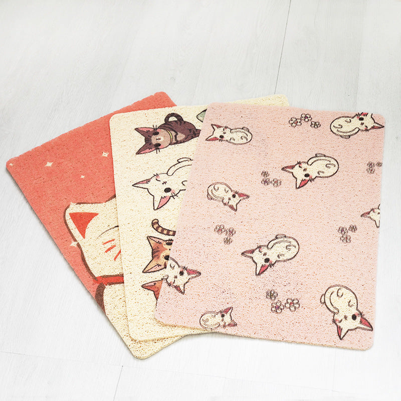 Hand-Painted PVC Cat Litter Mat with Cute Cat Designs