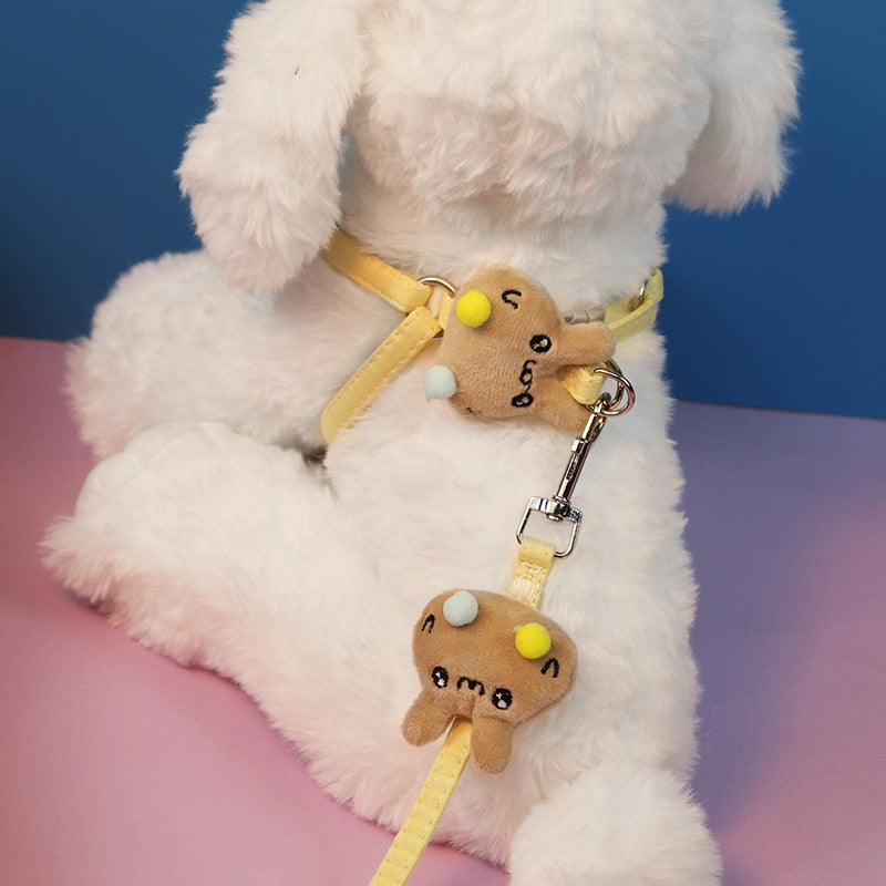 Cloth chest harness and lead with rabbit and flower prints, main product photo