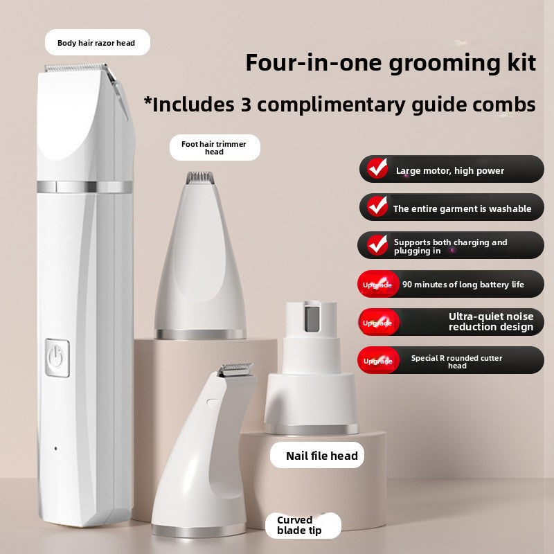 4-in-1 Quiet Pet Hair Clipper and Paw Trimmer with Nail Grinder