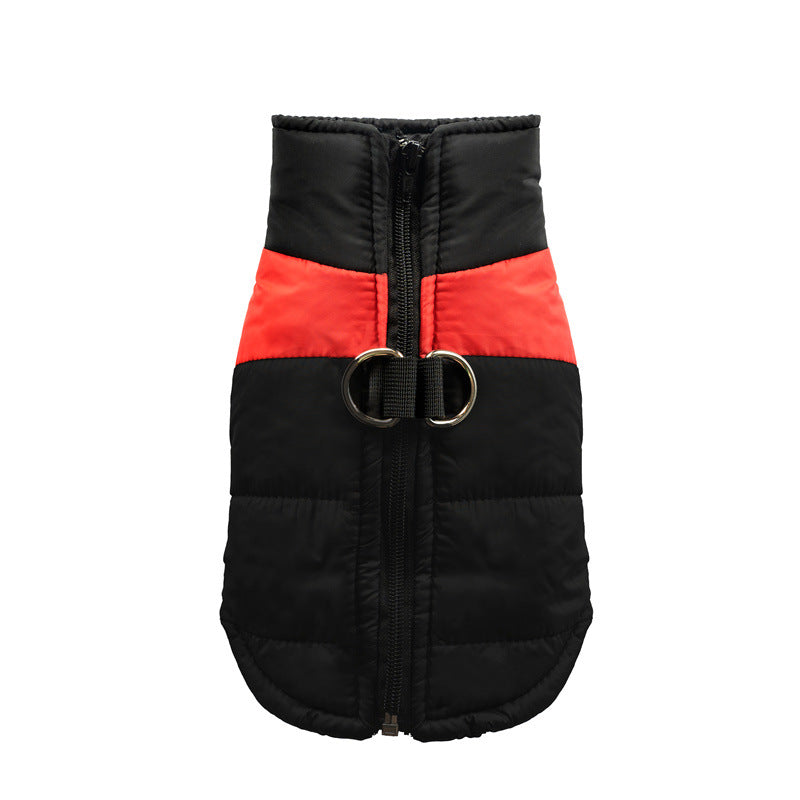 Warm padded cotton dog vest in red and black