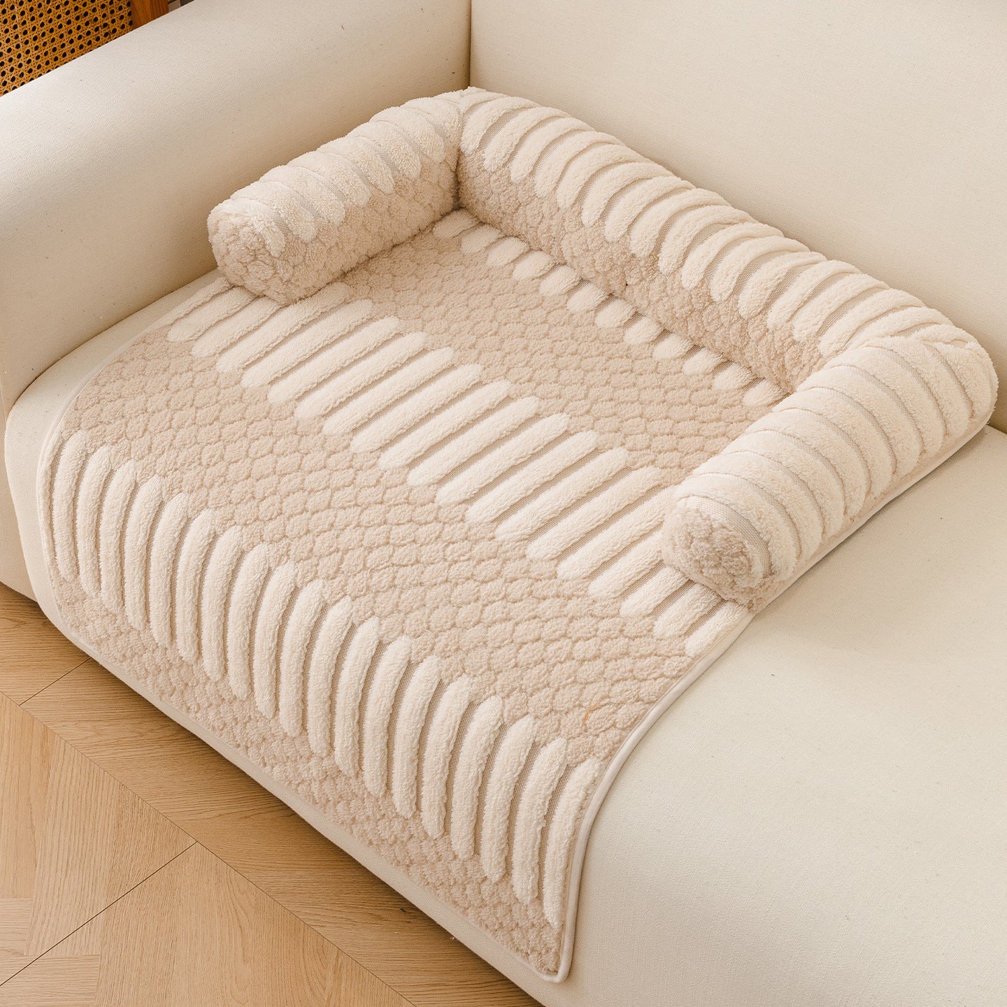 Soft anti-slip pet bed mat in beige for dogs and cats