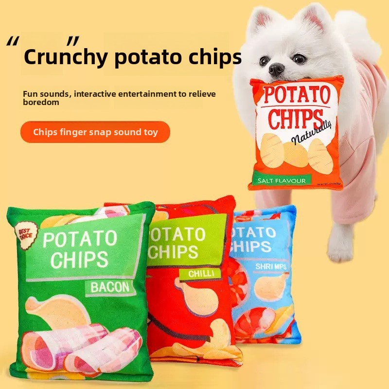 Plush squeaky potato chip toy for dogs and cats - photo 1