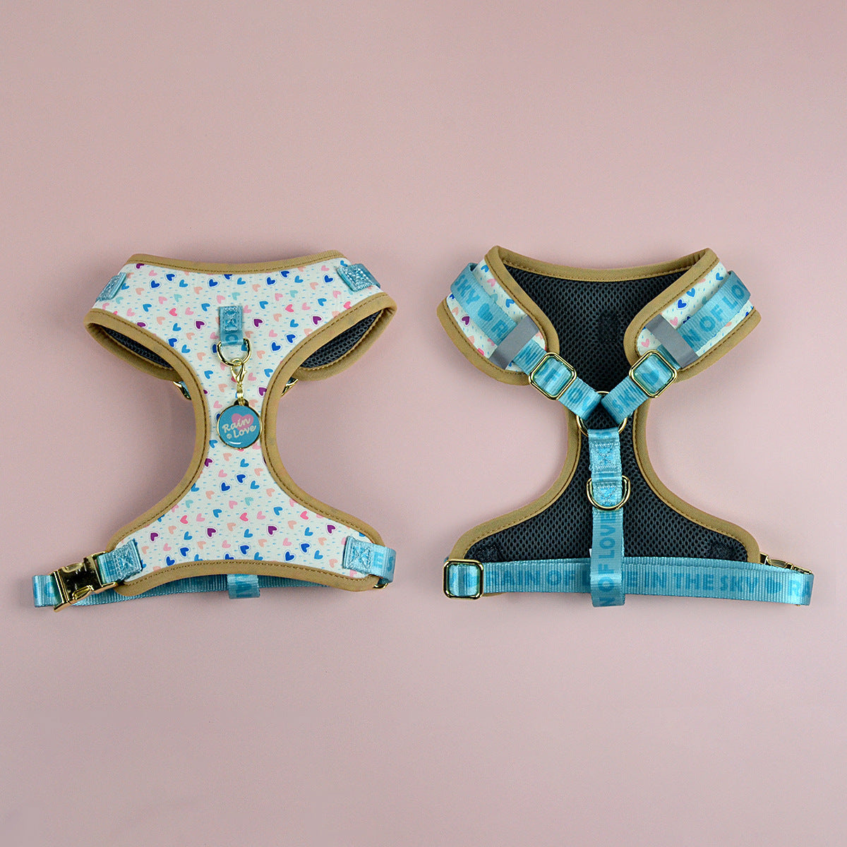 Patterned dog harness with ID tag in purple heart print, product image 55