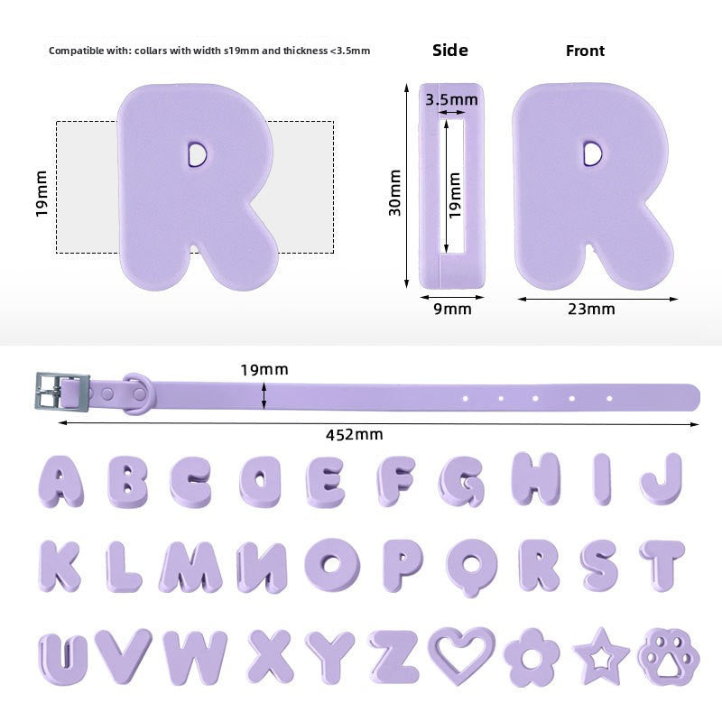 Personalised silicone pet collar with letters, available from Pet Royale UK