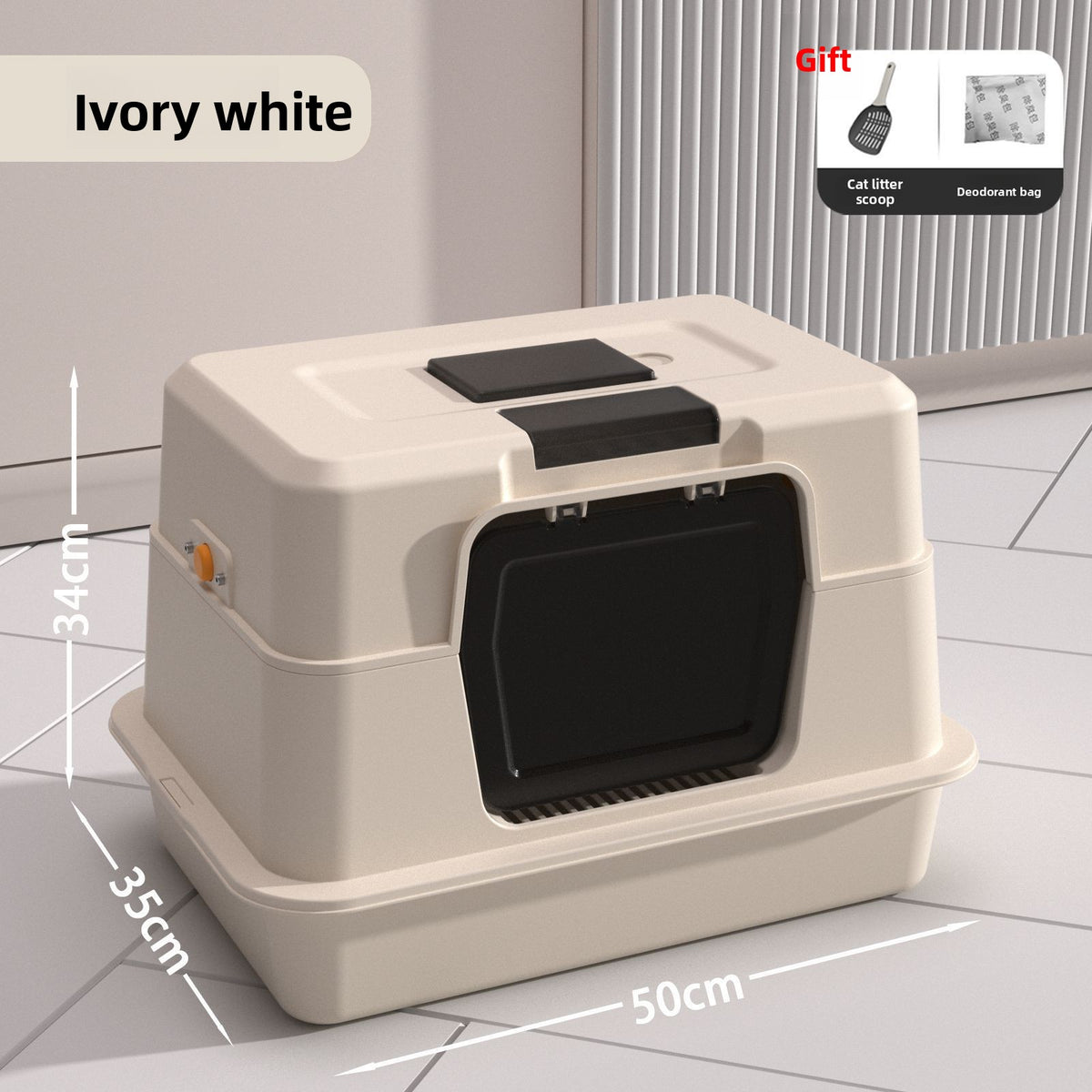 Fully Enclosed Stainless Steel Cat Litter Box, 50cm Wide