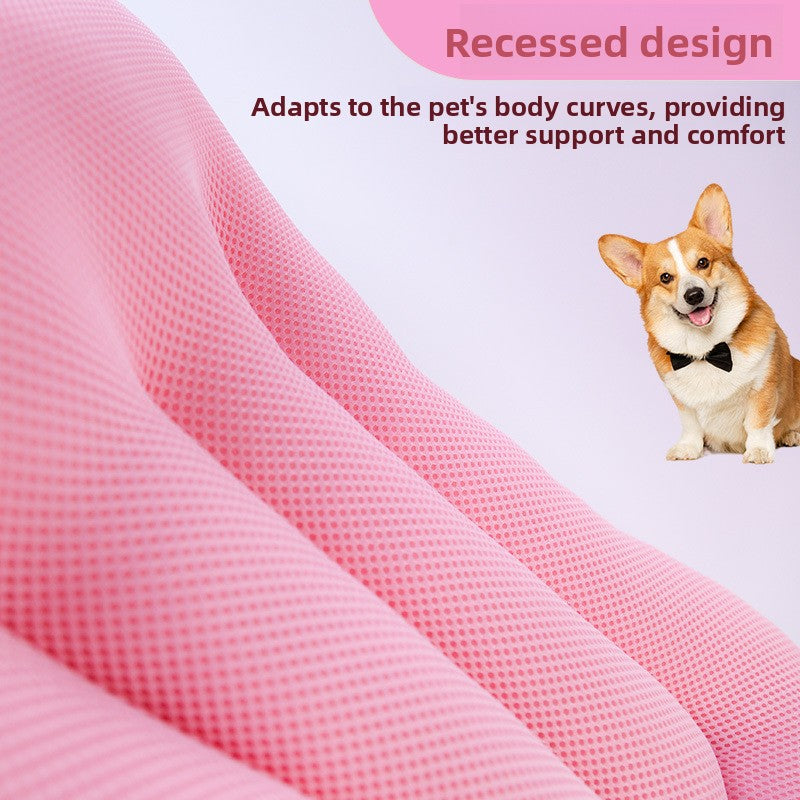 Pink pet stroller cushion with detachable mesh fence, photo 4