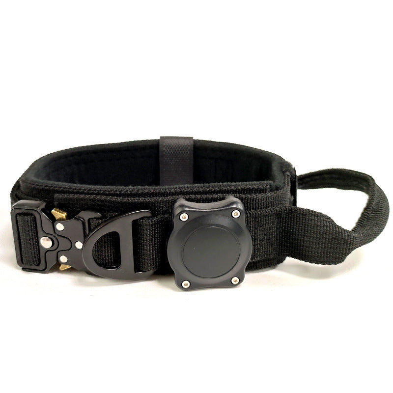 Wide tactical nylon dog collar for large dogs in Khaki, showing size and shape