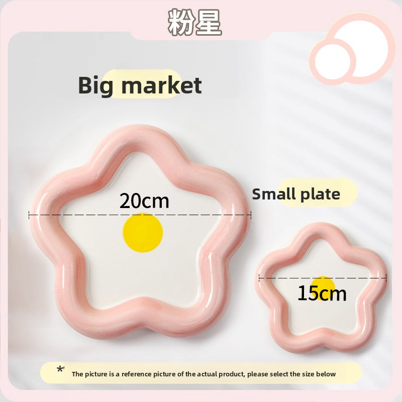 Shallow ceramic pet food plate with cute bear design in blue and pink, view 33