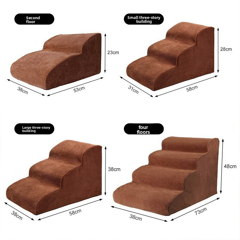Brown foam dog stairs size chart with 2 to 5 step options