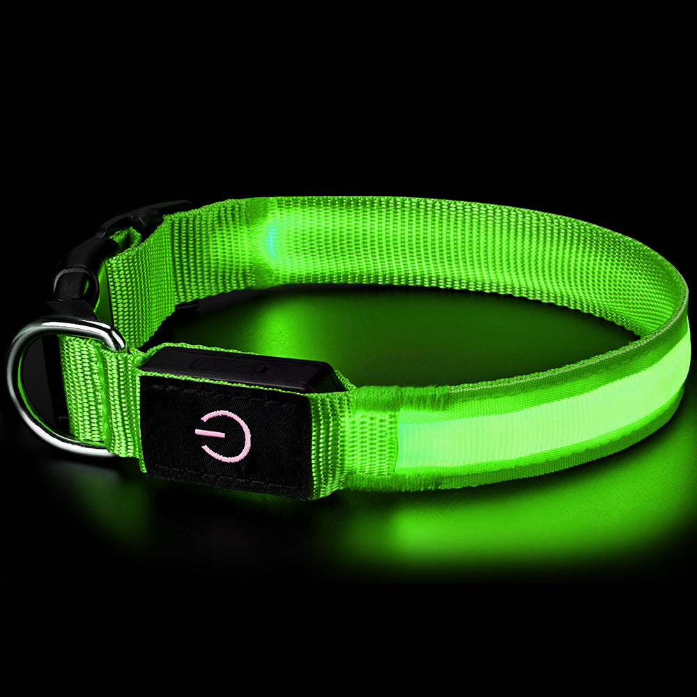 Rechargeable glowing nylon pet collar lit up at night, product image 11