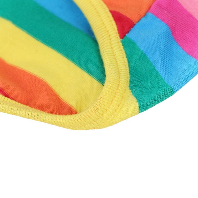Rainbow striped cotton pet vest for small pets in Rainbow, showing size and shape