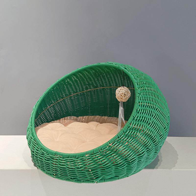 Hand woven rattan cat bed with removable washable cushion, view 19 of 23