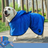 Microfibre pet bathrobe towel for dogs and cats in Blue, showing size and shape
