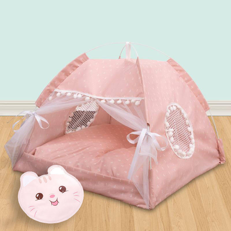 Pink enclosed cat tent bed with soft lining, view 20