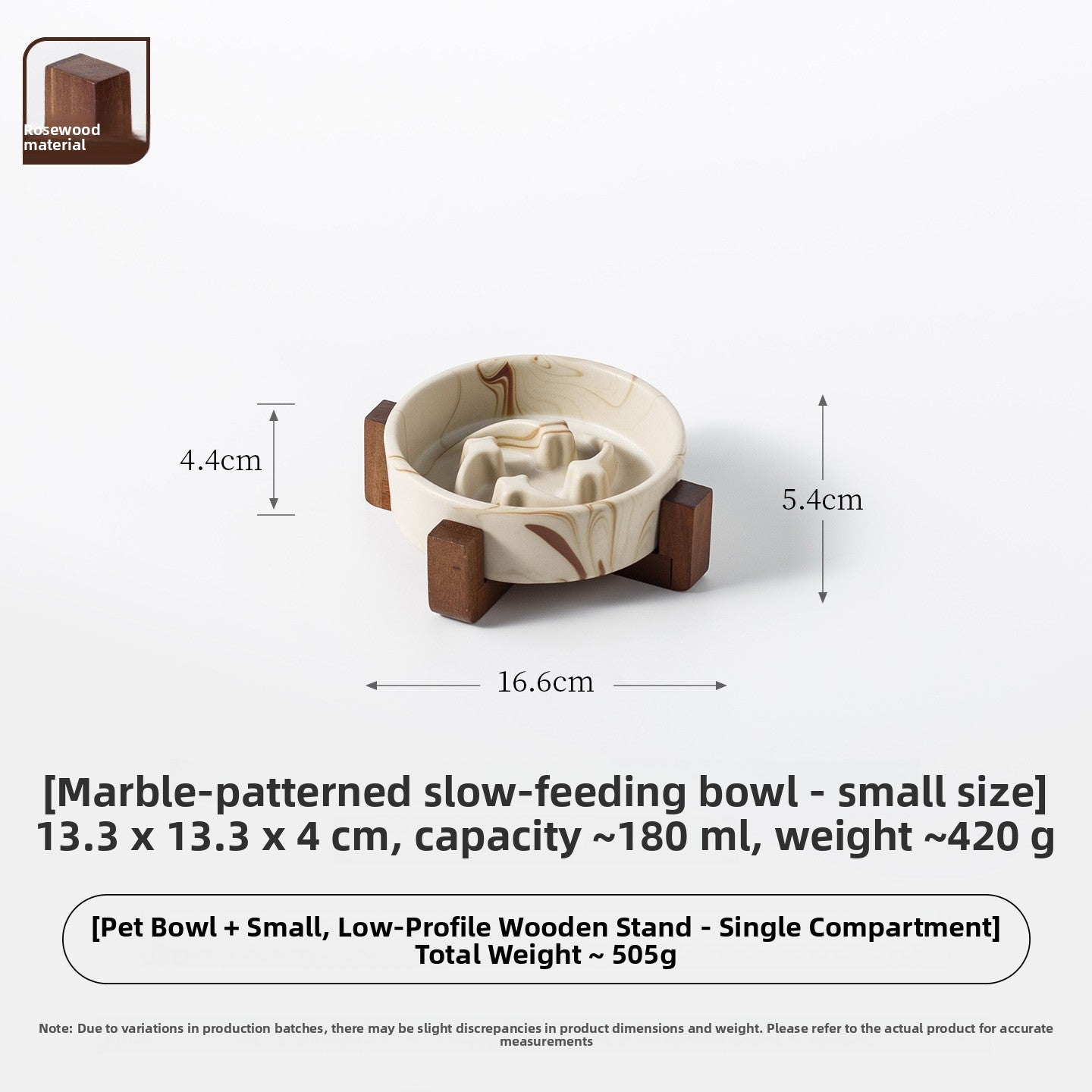 Marble Pattern Ceramic Pet Bowl with Acacia Wood Stand in Water or Slow Feeder Style