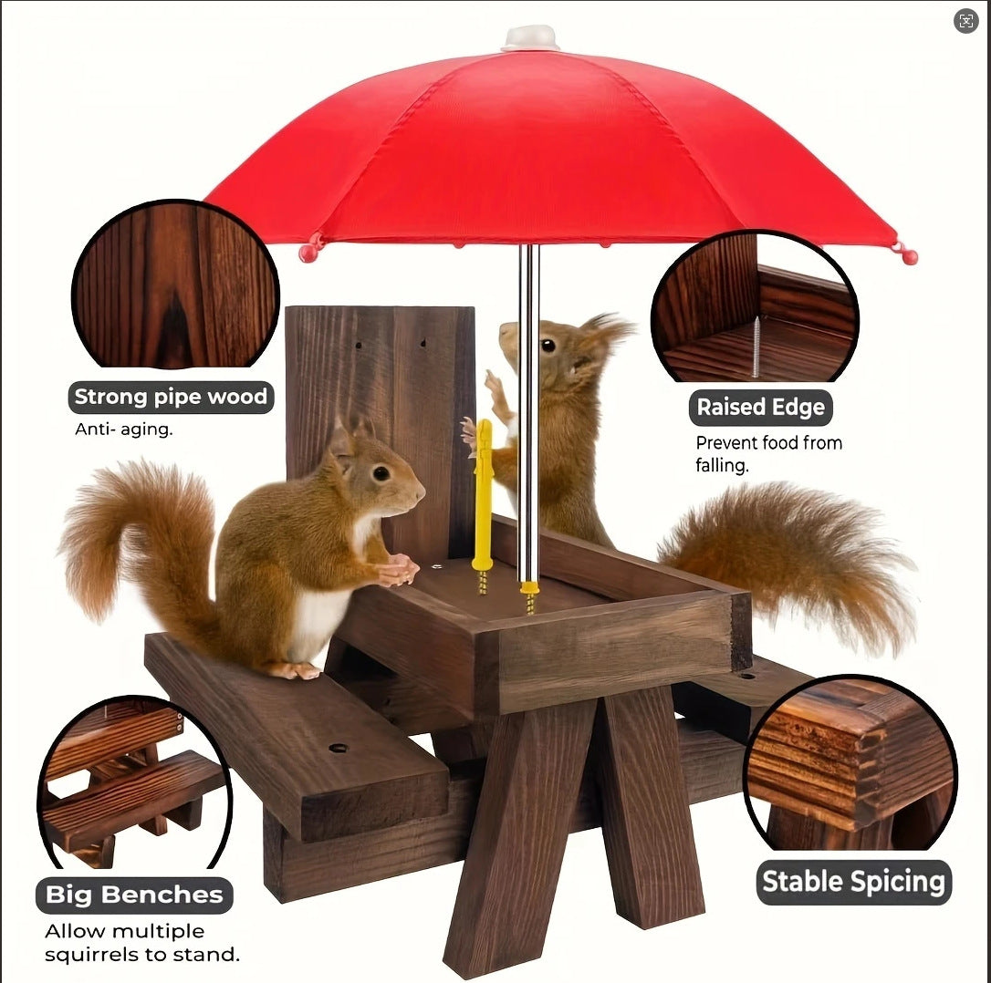 Hanging Pine Wood Squirrel Feeder with Tree Style Design and Rain Protection, Carbon Black