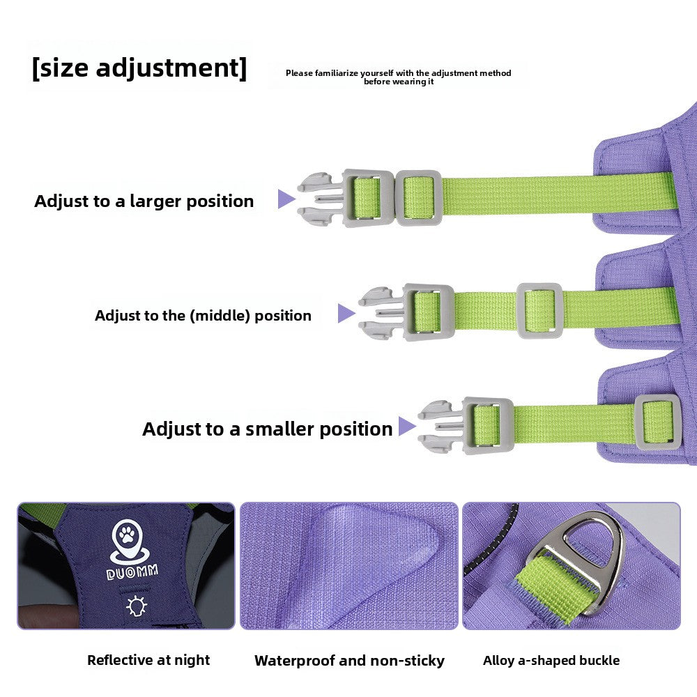 Quick-dry reflective polyester mesh dog harness in purple, product image 3