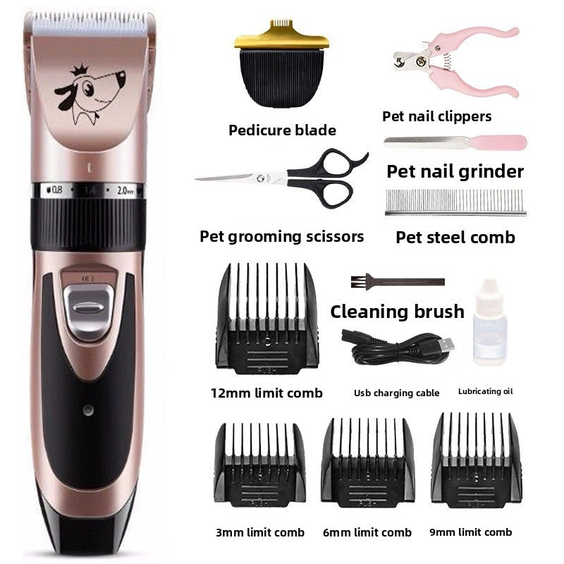 Pet Hair Clipper Set with 4 Limit Combs, Rechargeable Dual Voltage