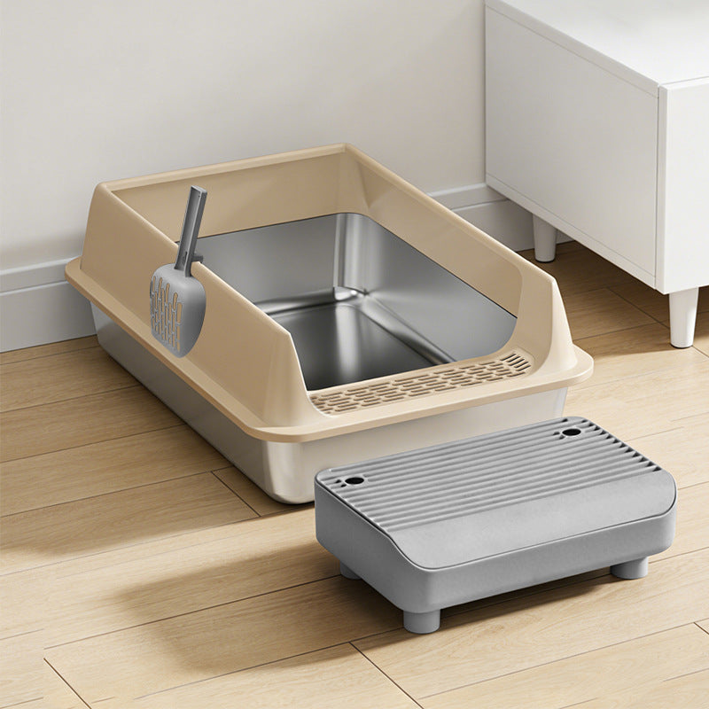 Stainless Steel Top Entry Cat Litter Box with Lid, Semi-Enclosed