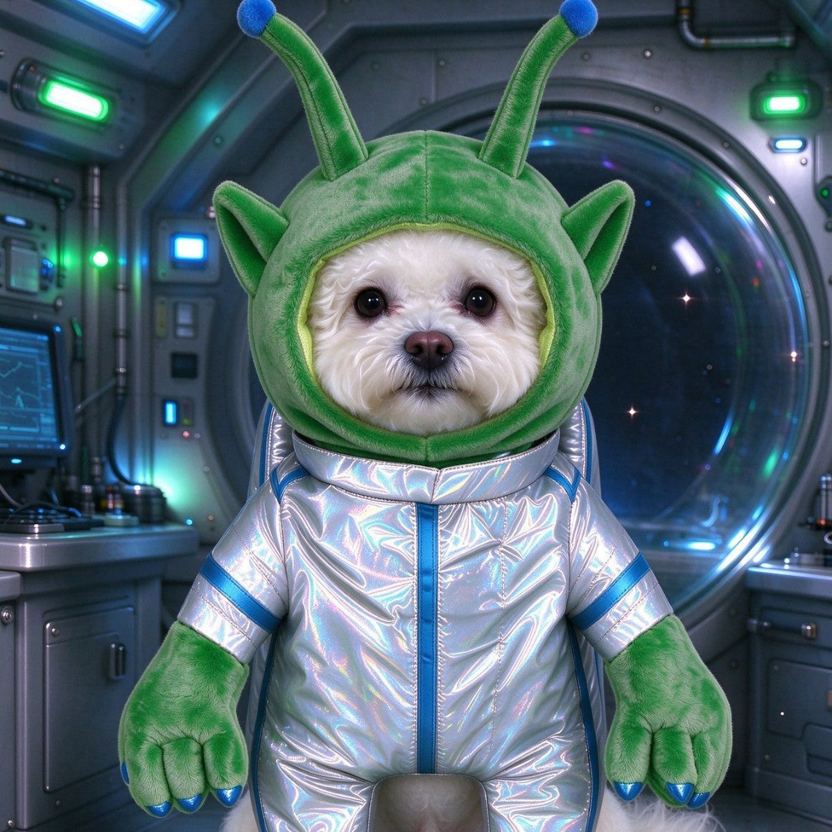 Soft polyester alien fancy dress outfit for small pets