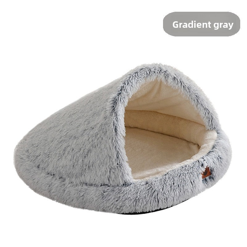 Plush enclosed cave bed for cats in gradient grey, product image 21