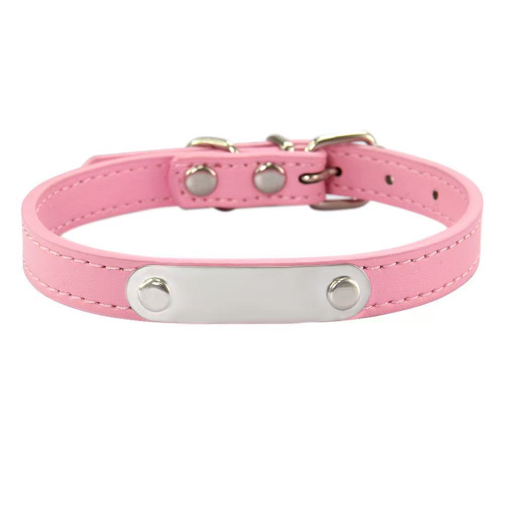 PU leather pet collar with ID tag and bell, showing size and shape