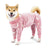 Coral fleece four-leg dog pyjamas in Bone Grey, showing size and shape