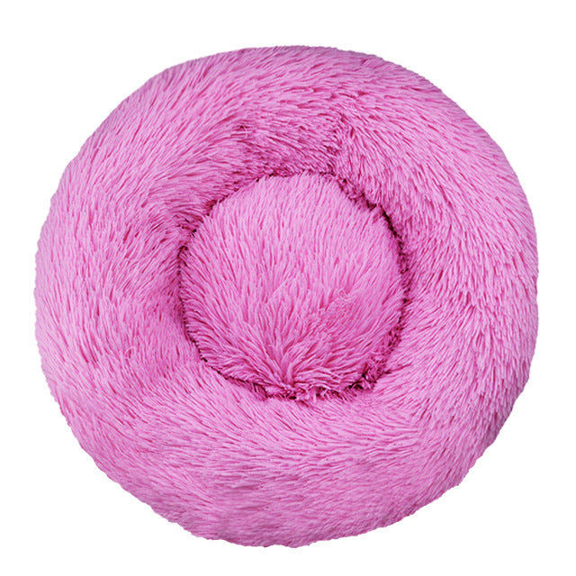 Round long plush nest bed for cats and dogs in Dark Pink