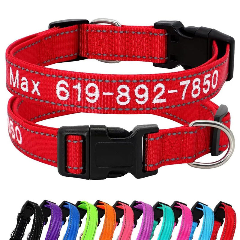 Reflective nylon dog collar in Grass Green, showing size and shape